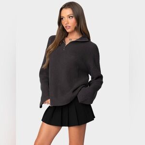 Edikted Women's Charcoal Half-Zip Sweater